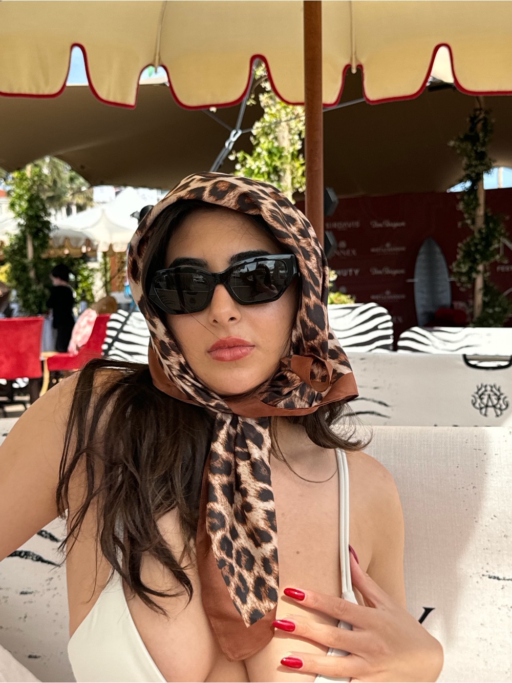 Leopard Print Satin Headscarf - Brown